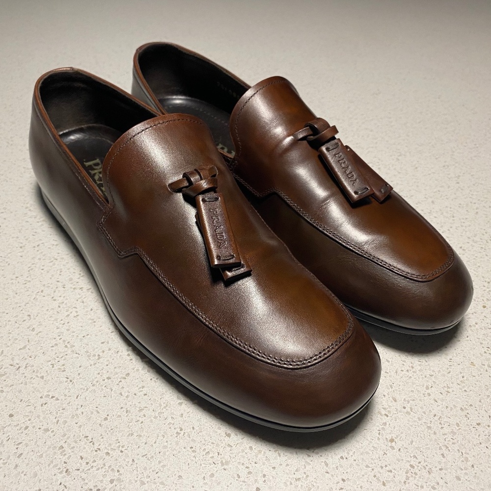 Prada Men's Dark Brown Leather Tassel Loafer Size US 6